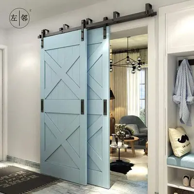 American custom double-layer tempered glass waterproof sliding barn door indoor solid wood sliding barn door