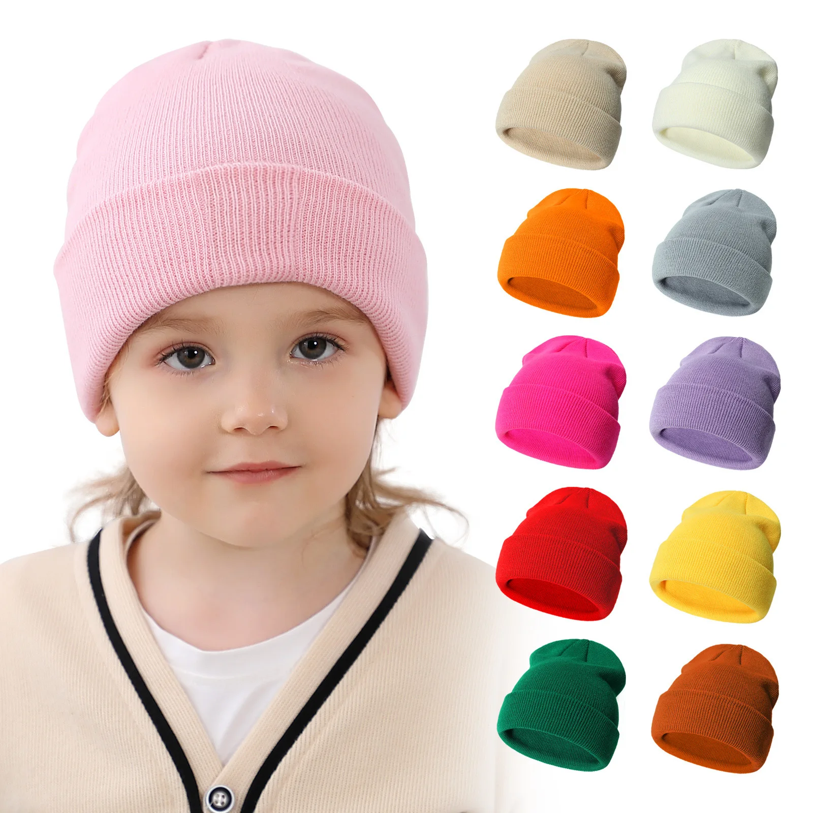 Wholesale in stock Autumn Winter Boy Girl Knitted Hats Custom Logo Solid Color Children Kids Hat Warm Baby beanie hat