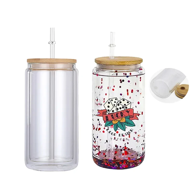 Sublimation Snow Globe Tumblers Pre Drilled Double Walled Glass New Product 12oz 16oz 20oz CLASSIC Party Beer Can Vasos 12 Oz