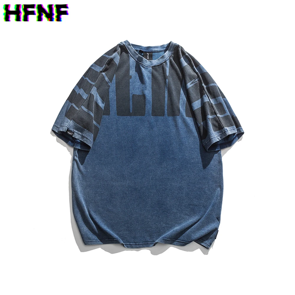 Men Fashion Loose Reverse Cut And Sew T Shirt 100% Cotton Oversized Tshirt Custom Washed Vintage T Shirt