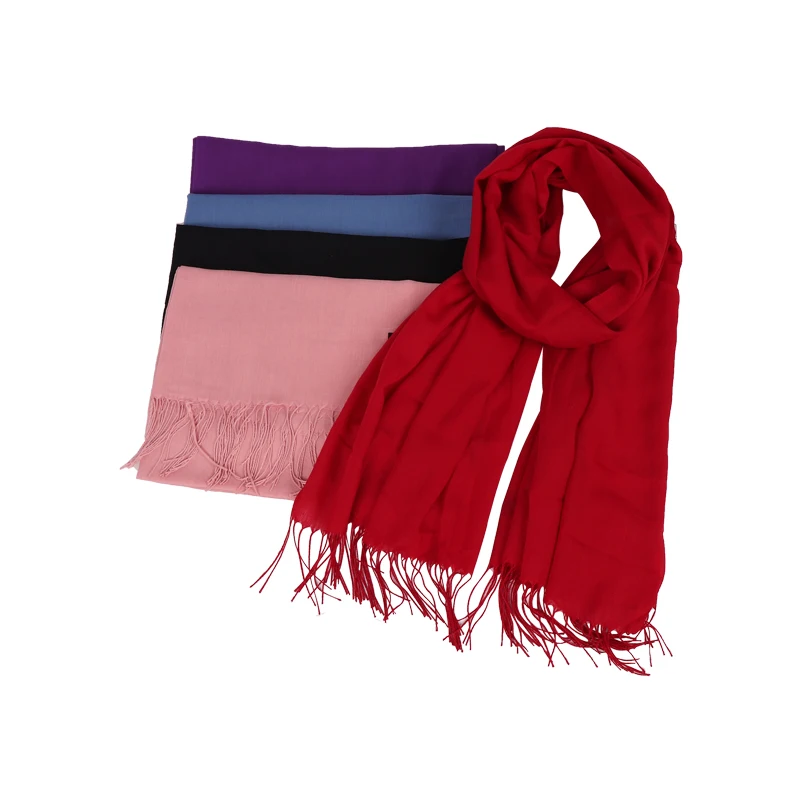 Wholesale Hijab Fashion Soft Ladies Scarves Pashmina Shawls chiffon polyest Spring Solid  Color Plain Tassel Scarf Women