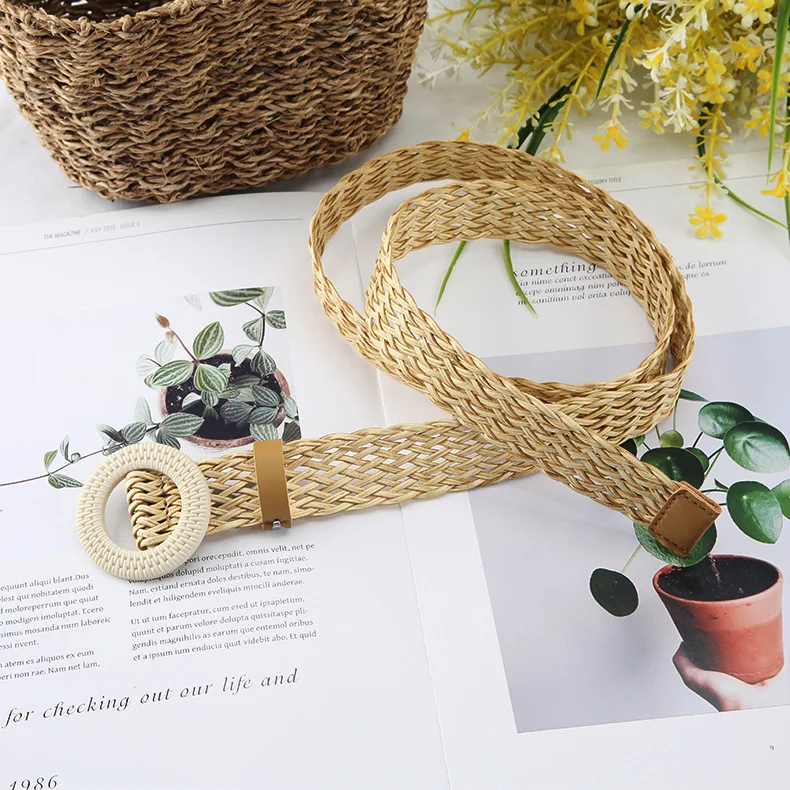 2022 New High Quality 3cm Bohemian Belt Smooth Buckle Belt Woman Woven Belt For Dress