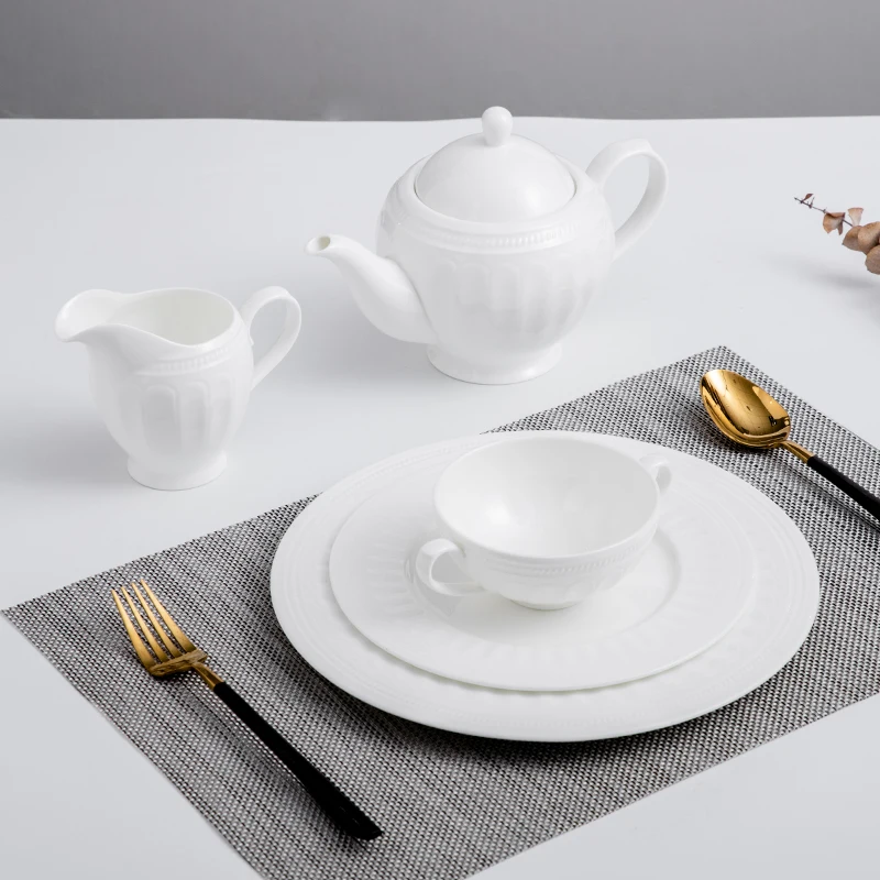 Luxury hotel restaurant food dishes plates dinnerware ceramic catering bone china white round dinner for 5