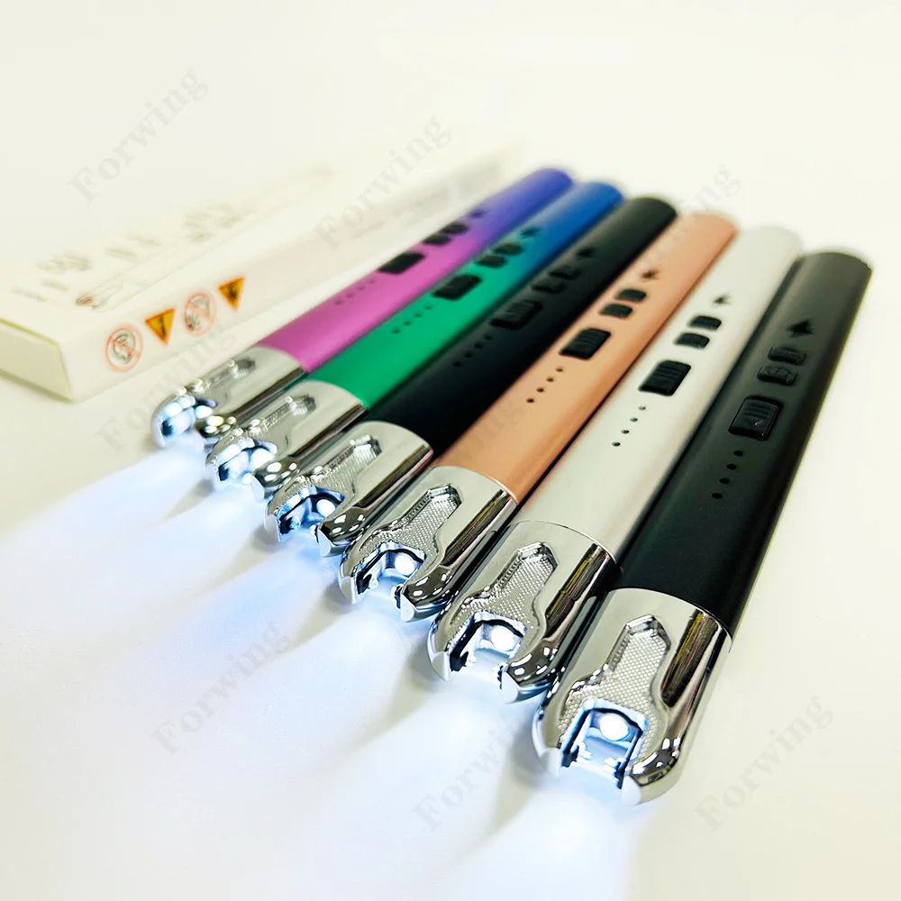 Modern Design Electric Rechargeable USB Candle Lighter Flameless Metal Butane Gas Lighter Logo Travel Smoking Accessories