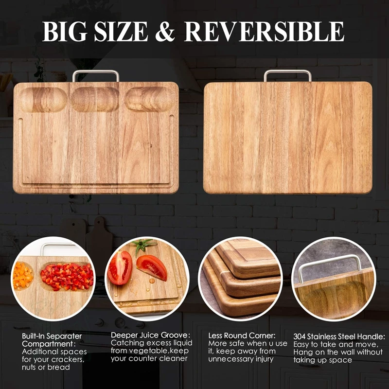 Multipurpose Acacia Wood Cutting Board Set of 3 Thick Chopping Board for Kitchen Countertop