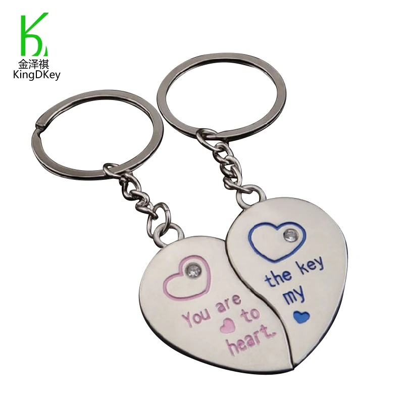 Factory Price Couple Lovers Gift Heart Keyfob Jewelry Keyring Romantic Metal Heart love Couple Keychain Set