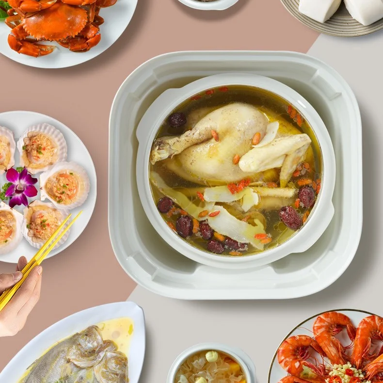 4L Micro Computer Double Boiler Cooking Stainless Steel Top Cover Ceramic Crockpot Slow Cooker