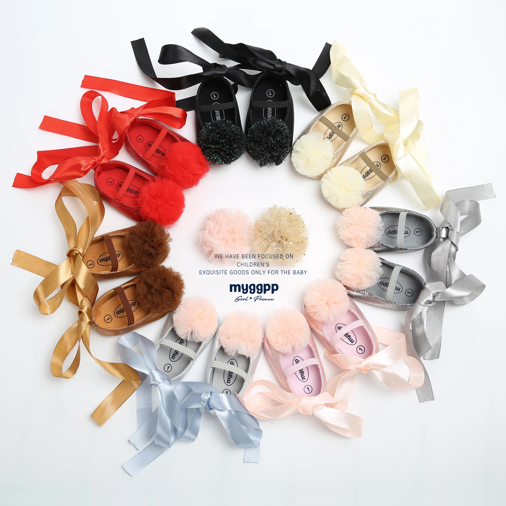 Cute PU Leather fluff ball girl princess mary jane baby shoes for girl