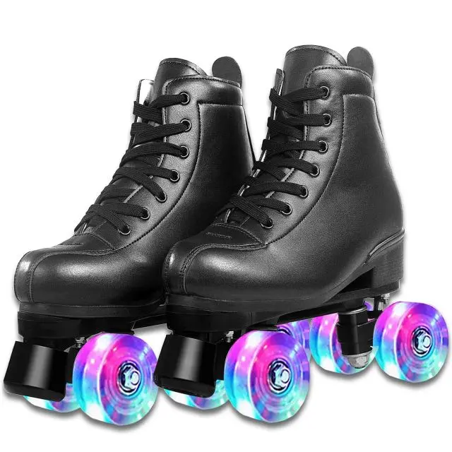 Premium Four-Wheel Outdoor/Indoor Adjustable Roller Skates Custom PU Leather-Flashing Roller for Women Men Boys Girls