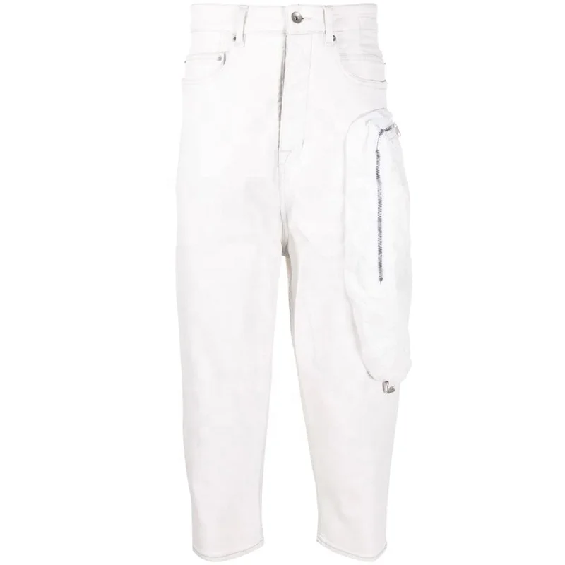 New Style Jeans For Man Casual Washed Old Drawstring Slim Trousers Patch Pocket Denim Pants