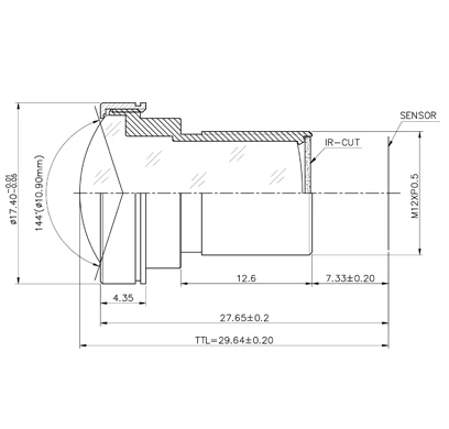 GoPro camera lens EFL 4.4 mm aperture F/NO 2.7 all glass lens