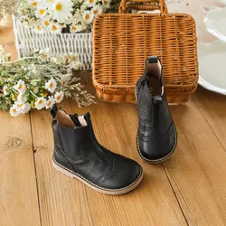 Детские ботинки, обувь из натуральной кожи, новые модные детские ботинки, обувь на твердой резиновой подошве