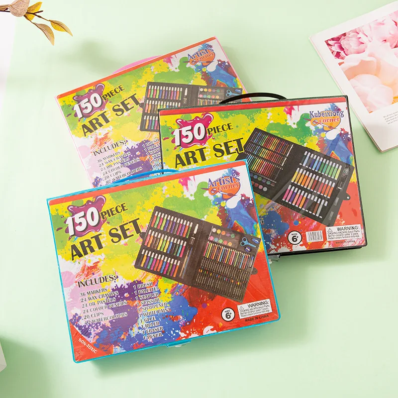 Eco-friendly 150 pieces Crayons Color Pen Set Durable Art Stationery Set for Kids Multi-Color Art Pen Set