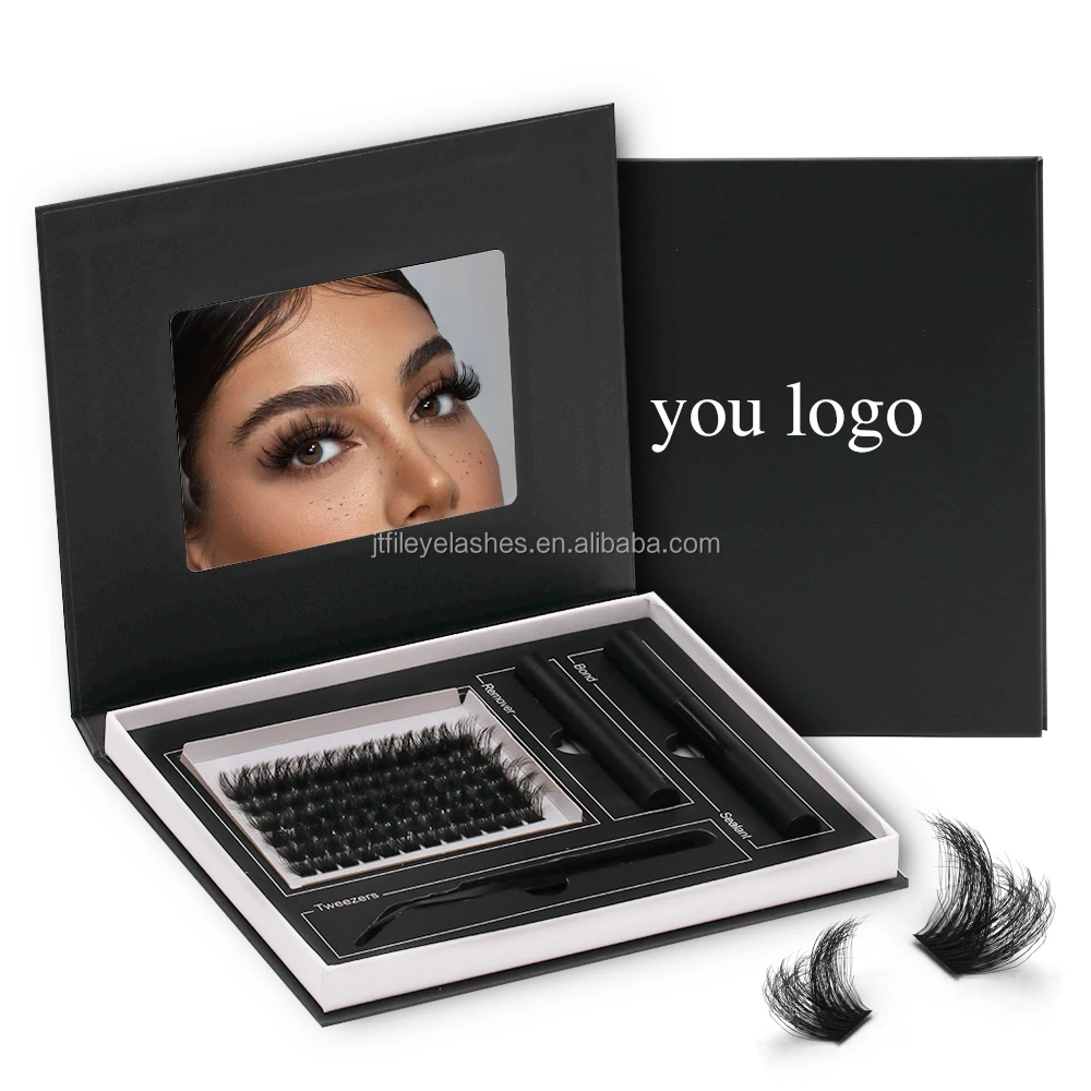 New unique design private label segmented cluster eyelashes Customize your logo 80D 30D 40D DIY clusters lashes magnet box kit
