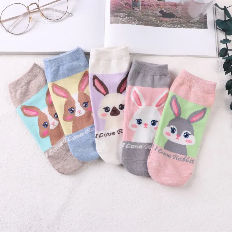 2021 Funny Harajuku Cute Rabbit Socks Meias Jacquard Cartoon Low Cut Ankle Socks Girl Women Novelty Animal Short Socks
