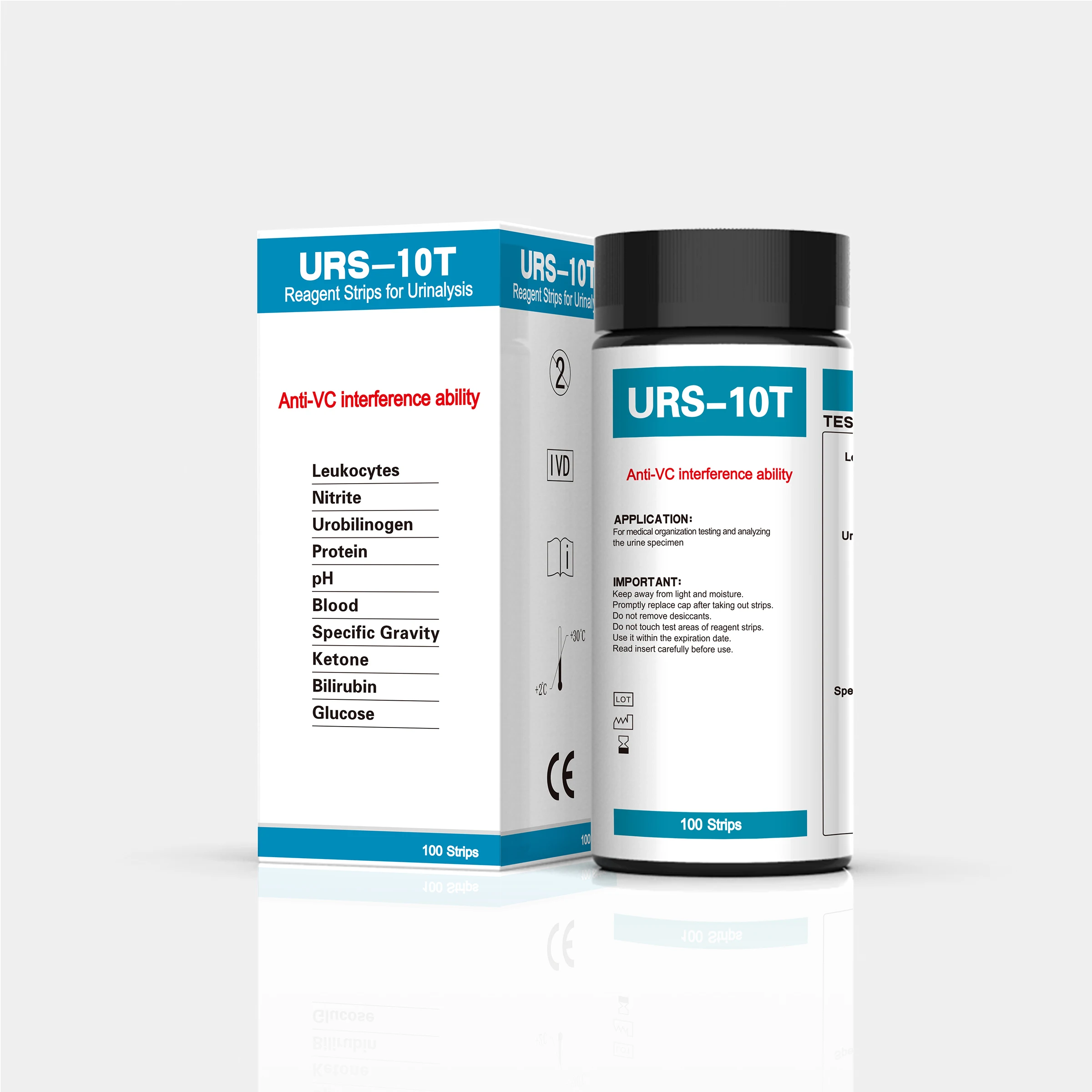 URS-10T 10 Parameter Urinalysis Test Strips , Urine Test Strips Test Glucose, Ketone, pH, Protein, Blood, SG