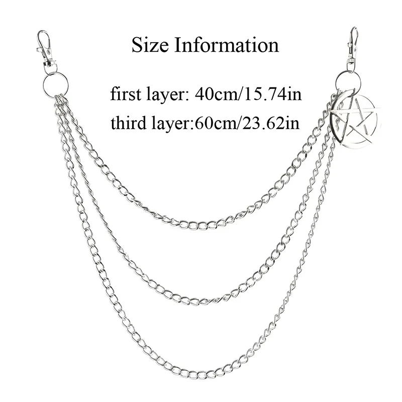 European American Retro Punk Waist Decoration Double-Sided Five-Pointed Star Pendant Hip-Hop Style Metal Multi-Layer Chain Belt