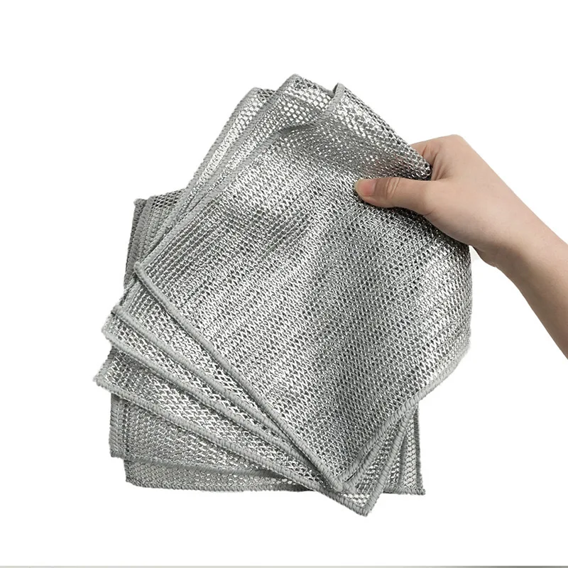 Slivery DS2728 for Kitblackstone Steel Wire Cleaning Cloths Double Layer Wire Dishwashing Rags Non-scratch Wire Dishcloth Square