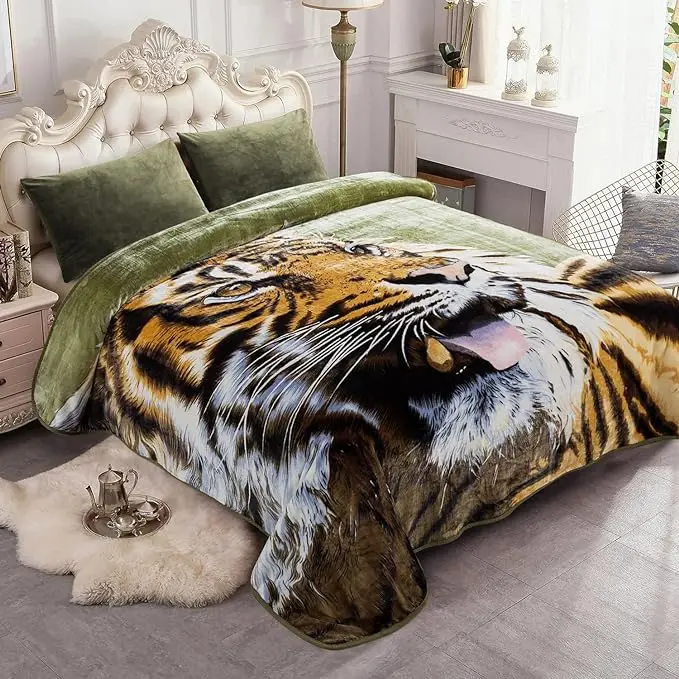 Wholesale tiger pattern Weighted Blanket,Super Soft Korean Faux Mink Blankets Throws,2 Ply Thick Raschel Blanket for Bed