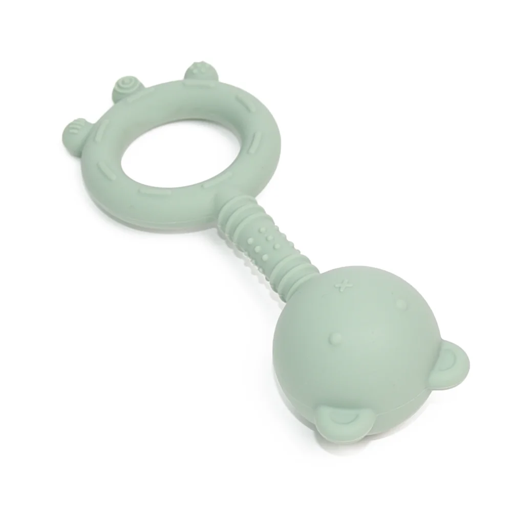 Oem Eco-Friendly Bear Silicone Teether Ring Safety Bite Silicone Rattles Baby Toys 6 To 12 Months Baby Rattles Soft Toy Unisex