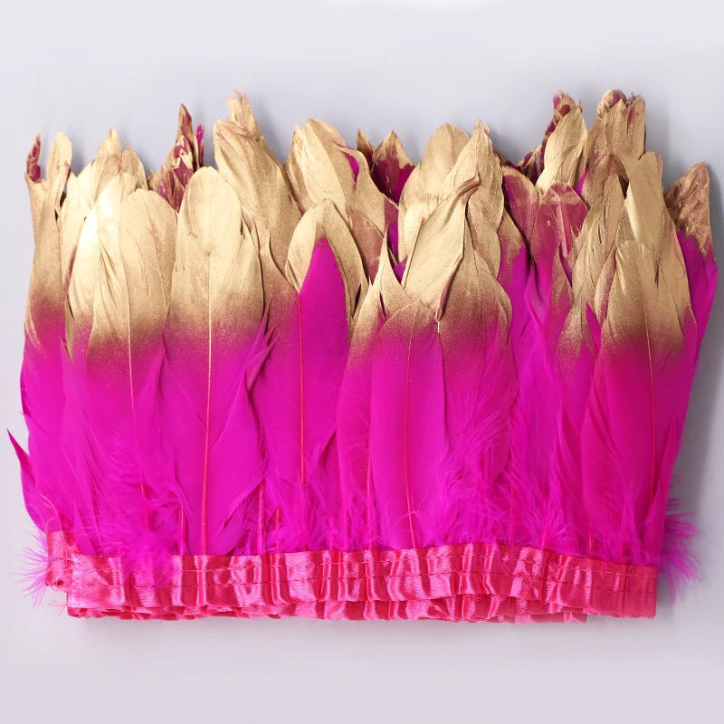 15-20cm Goose Feathers Dyed Real Cheap White gold Goose Feather Trims Fringes Ribbons for Dress Cloth Belt decorative