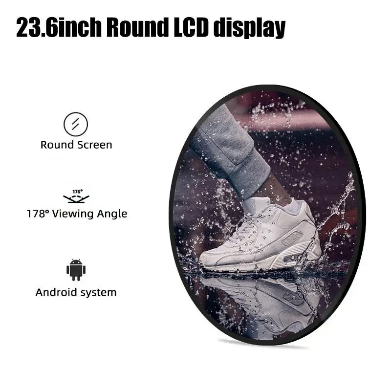 Wall Mount 23.6 Inch Custom Round Lcd Advertising Media Display Android Circular Screen Billboard Display