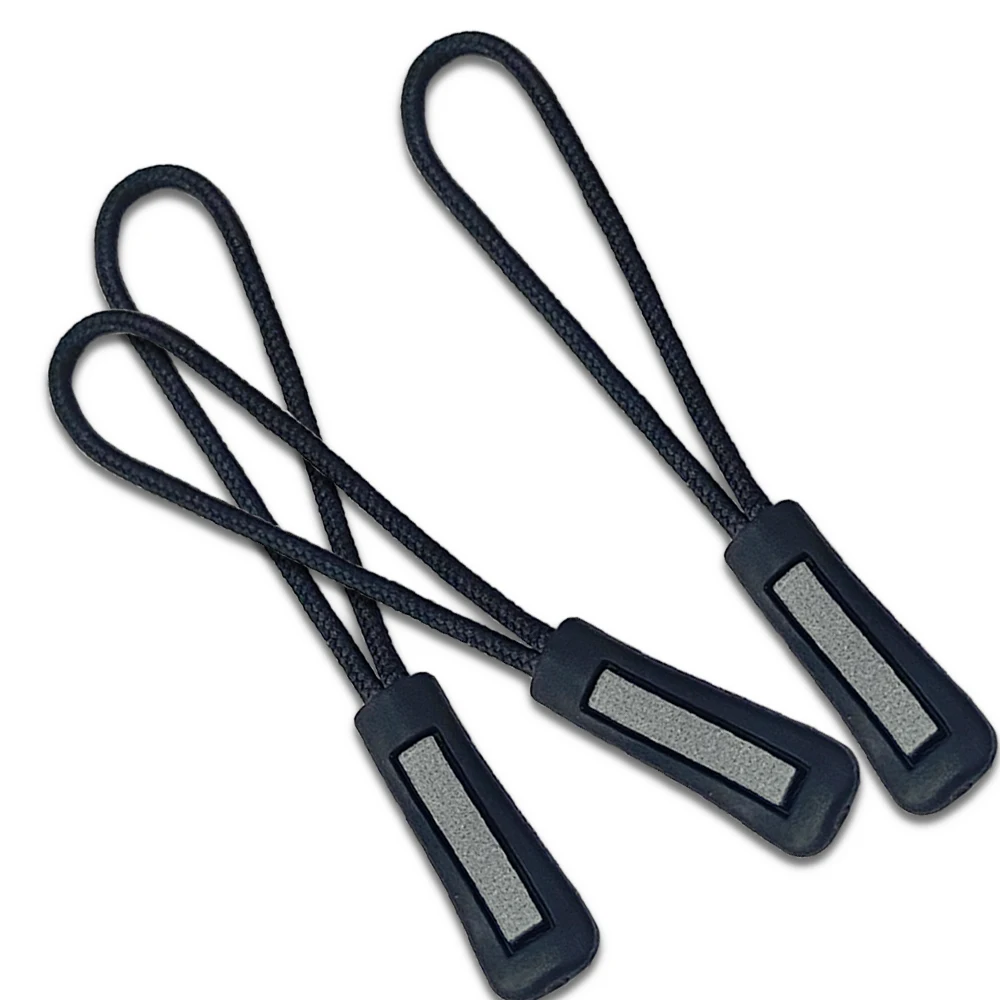 New Design Custom Rubber Plastic Soft Zipper Pulls Pvc Nylon Cord Reflective Zipper Puller For Backpacks Luggage