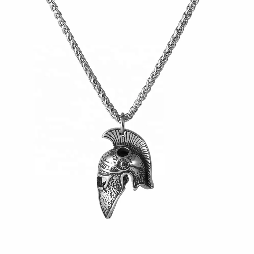 MECYLIFE Roman Battle Warrior Helmet Pendant Necklace Stainless Steel Spartan Helmet Necklace