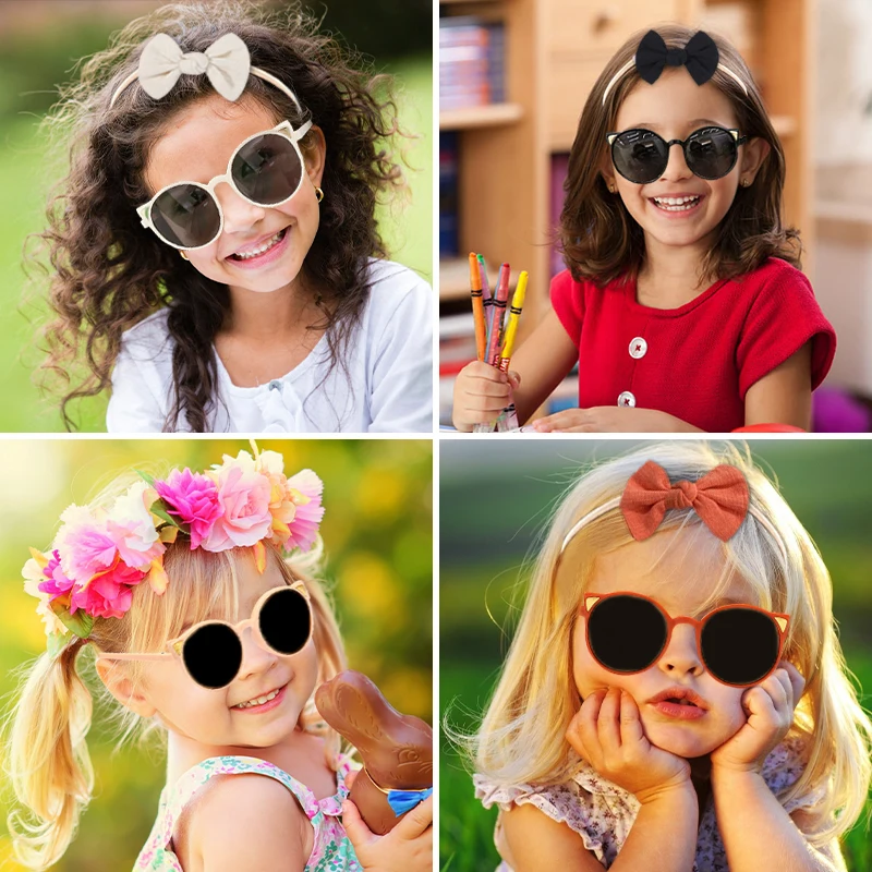 Low Price 2Pcs/Set Sunglasses With elastic hair bands Nylon Baby Headband Cat Eye Sun Glasses Kids Puff Bow Headwear