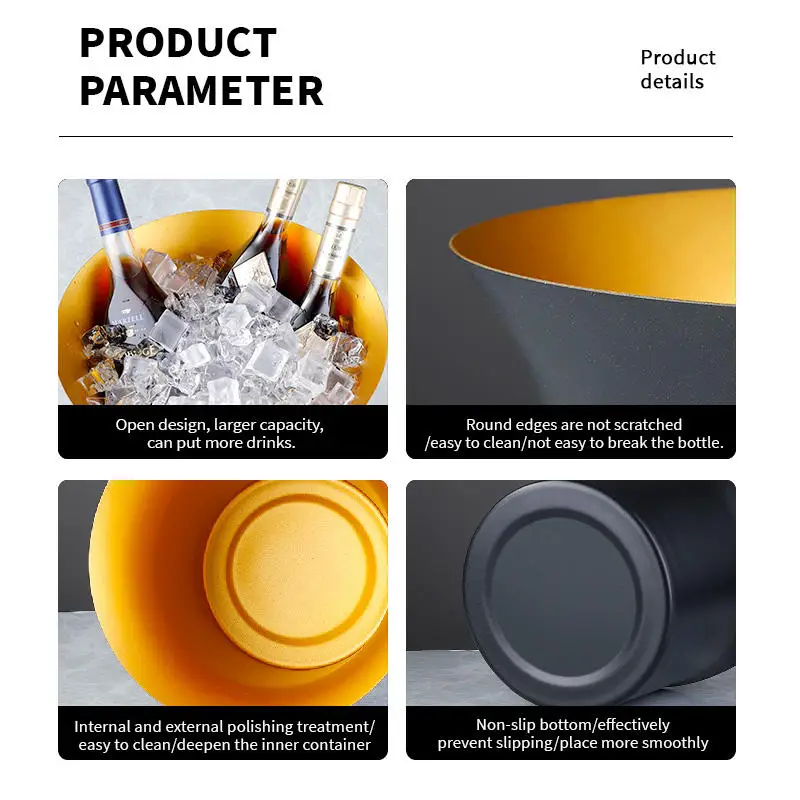 FTS champagne bucket luxury 10l custom size hotel party gold beer bar black nightclub stainless steel ice bucket