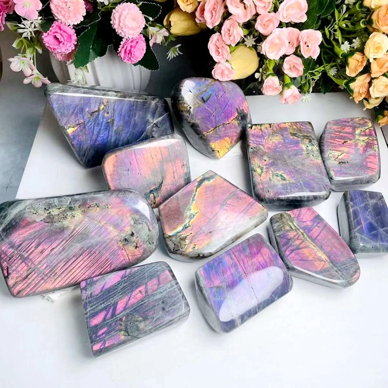 Wholesale pink purple flashy labradorite freeform healing crystal rainbow labradorite sand for decoration