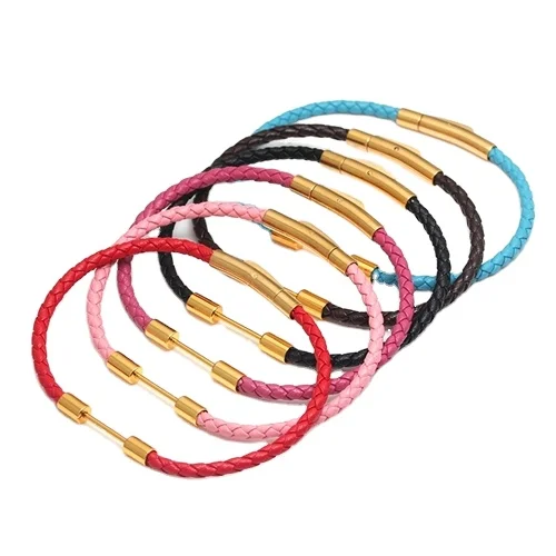 MB07202  3mm stainless steel bracelet rope  DIY beaded red rope Bead special rope  Snap leather bracelet cord