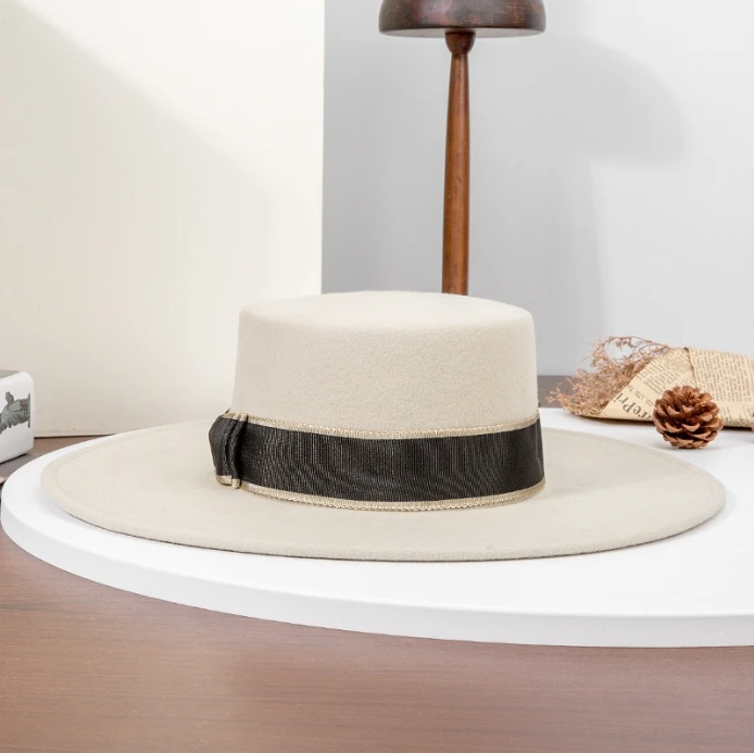 100% шерстяная шляпа с широкими полями в стиле унисекс A022604 для повседневной 2025 Новая Элегантная французская плоским верхом и