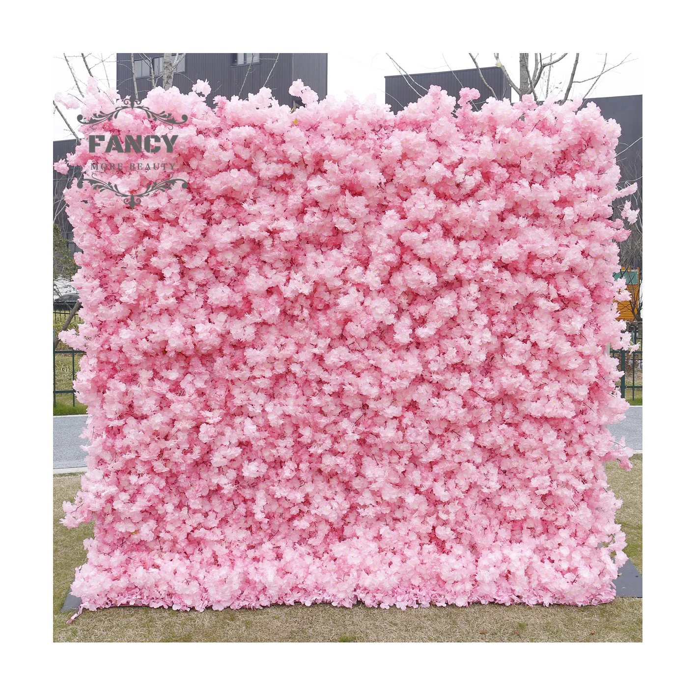 Pink fluffy cherry blossom flower wall wedding party events decor cloth based flower wall backdrop