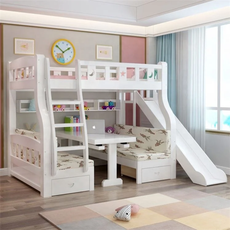 Popular Modern Design Kids Bed Room Kids Bunk Beds  Slide Wooden 3 in Children Loft Bed