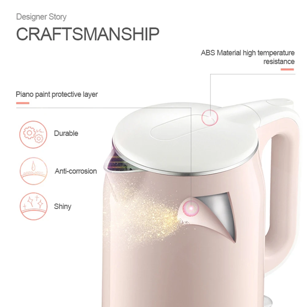 Factory Stainless Steel Easy Smart Double-layer 1.7L Electric Kettle
