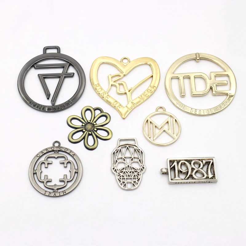 nickel round  hollow logo metal brand  logo custom hanging metal label tag for handbags