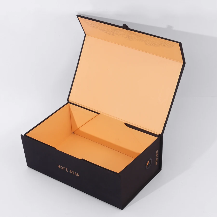 Customized Magnetic Foldable Shoe Storage Box Black Folding Boxes Packaging Hat Paper Box