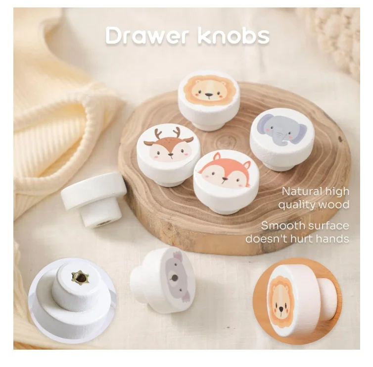 Set of 6 Decorative Dresser Knobs with Screws Nursery Dresser Knobs for Kids Girls Boys Furniture Wooden Animal Cabinet Knob