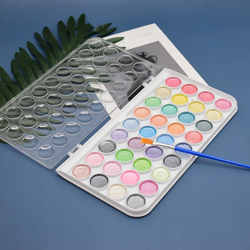 Художественных ремесел бесплатный образец 36 цветов моющиеся нетоксичные металлический набор твердых акварельных красок