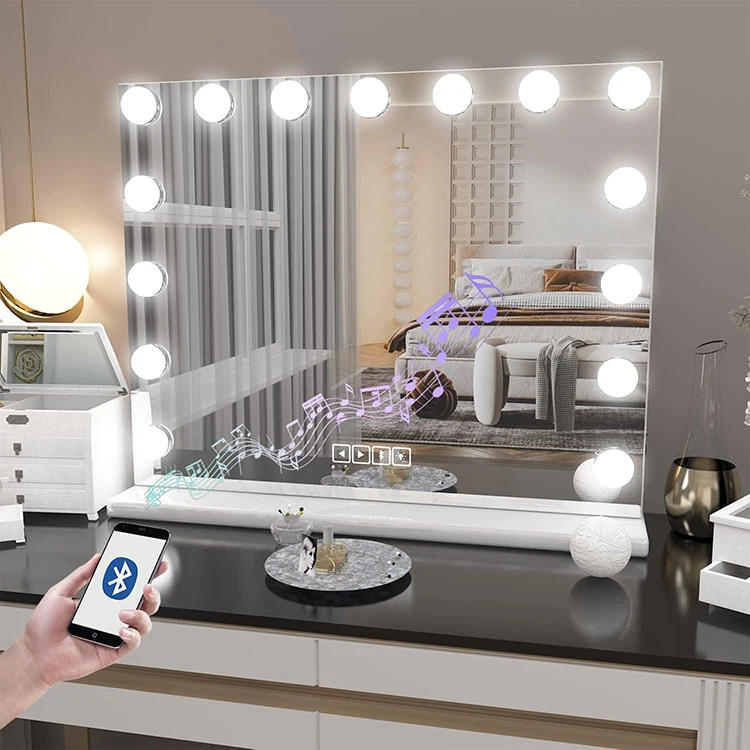 Frame Mirror 58x46cm With Light Mirror Cosmetic Tabletop Bluetooth Speaker Vanity Hollywood Makeup Mirror With LED