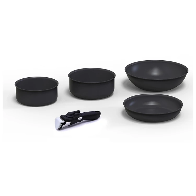 All New 2021 Design for Aluminum Cookware Set With Removable Detachable Handle Black Pots