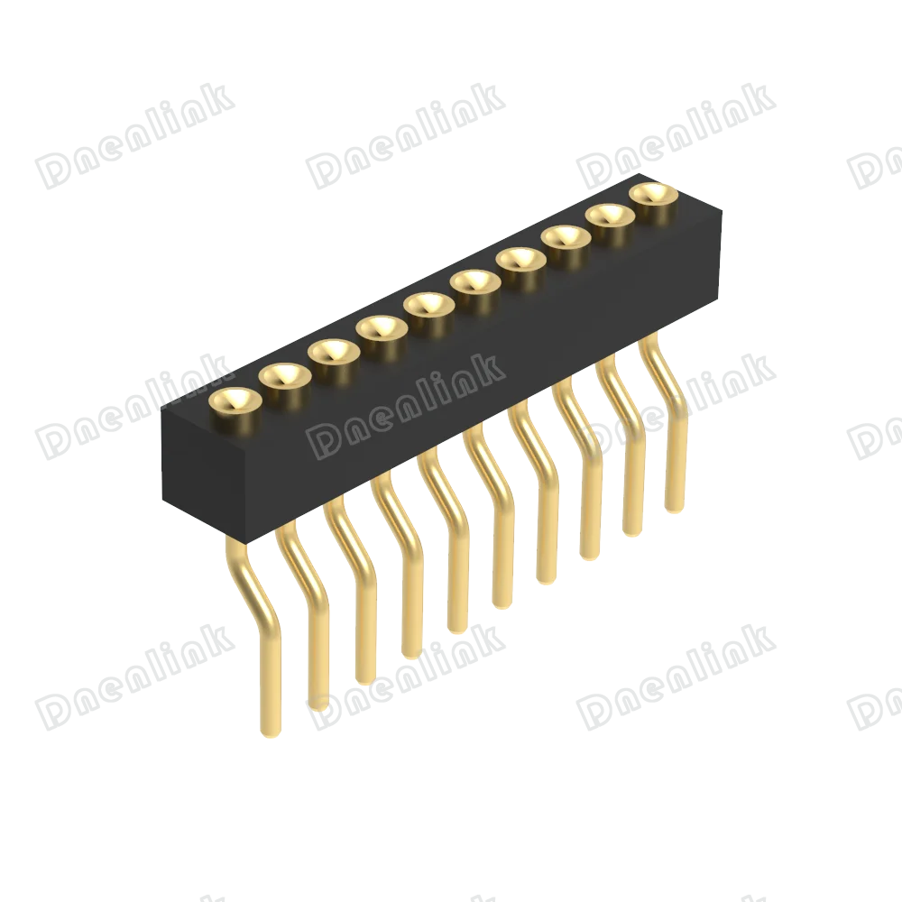 Dnenlink 1.27mm pitch Single Row H2.0mm Concave contact  Right Angle Female Header  DIP type PogoPin  header