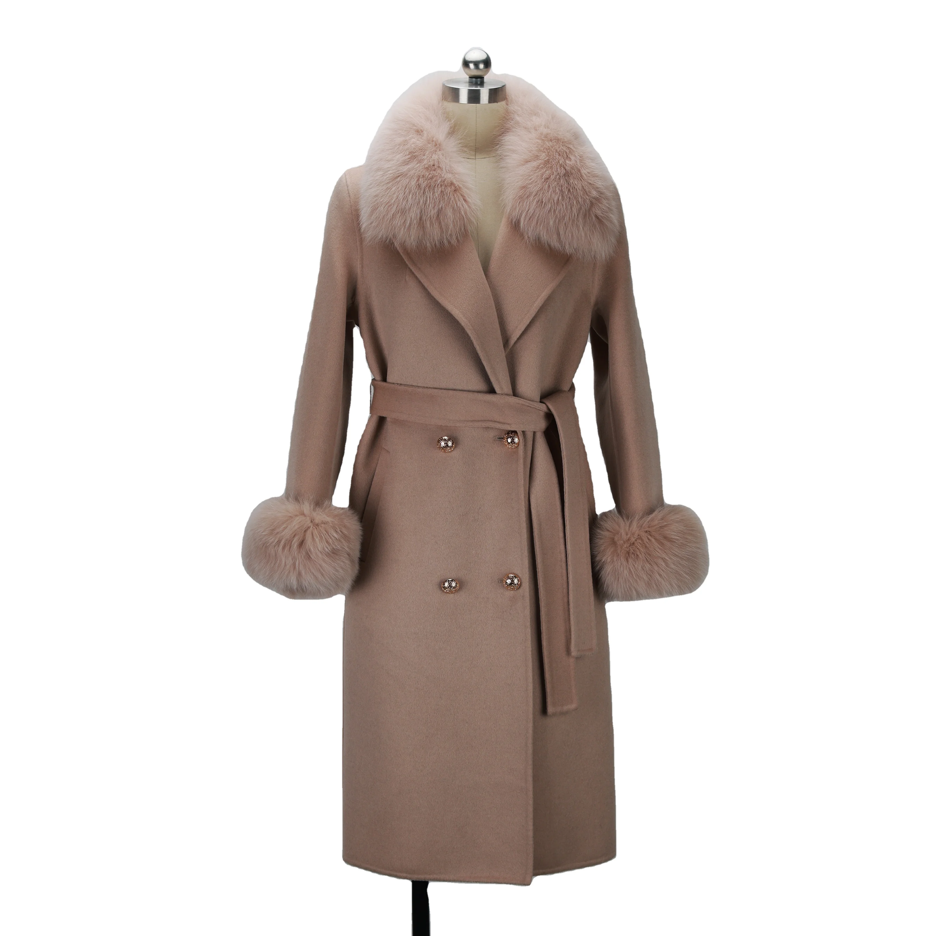 Fur 2023 Wool Coat Women Cashmere Wool Long Coat for Women Fur Lining Autumn Winter Coats