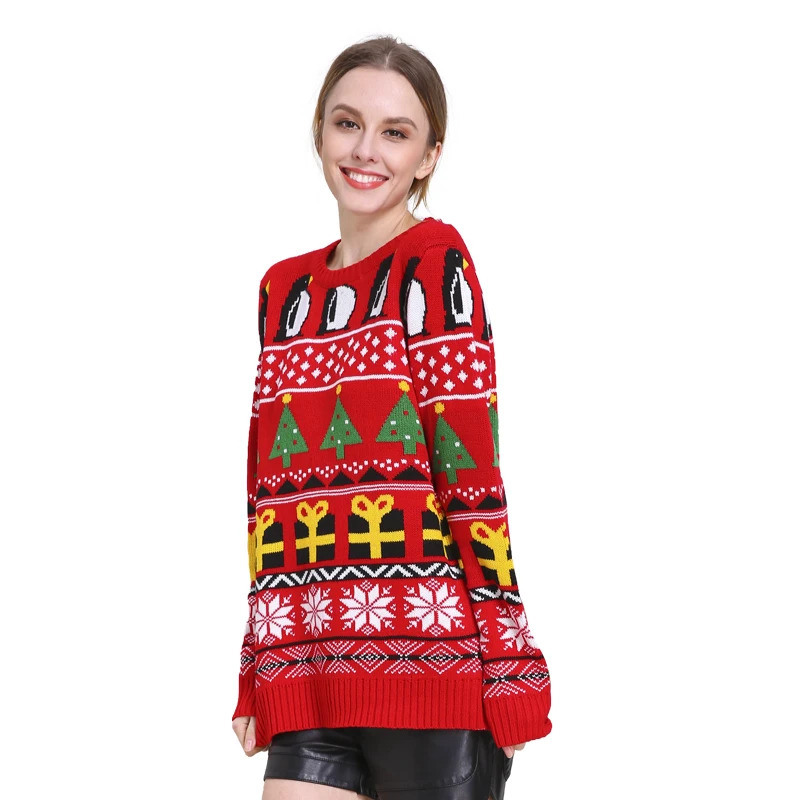 2021 Fall Winter Red Ugly Christmas Sweater OEM Novelty Funny Cute Women Sweater