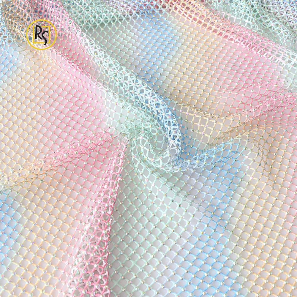 Hot Fix Glue Sheet Rhinestone Crystal Strass Sheet Round Diamond Rhinestone  Mesh Fabric