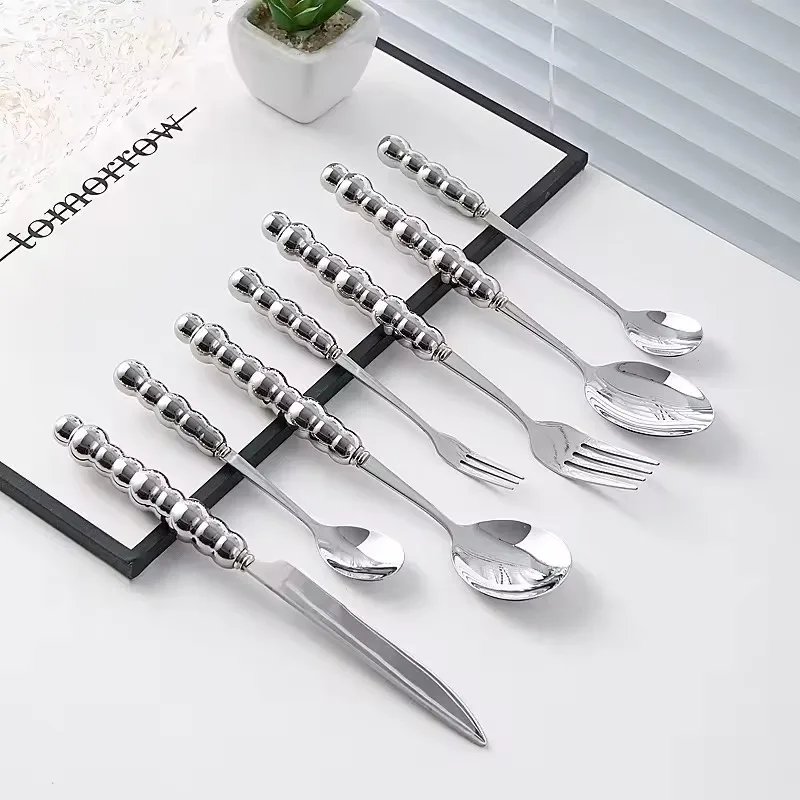 Western Ceramic Pearl Handle Cutlery Set Stainless Steel Spoon And Forks Golden Knives Utensils