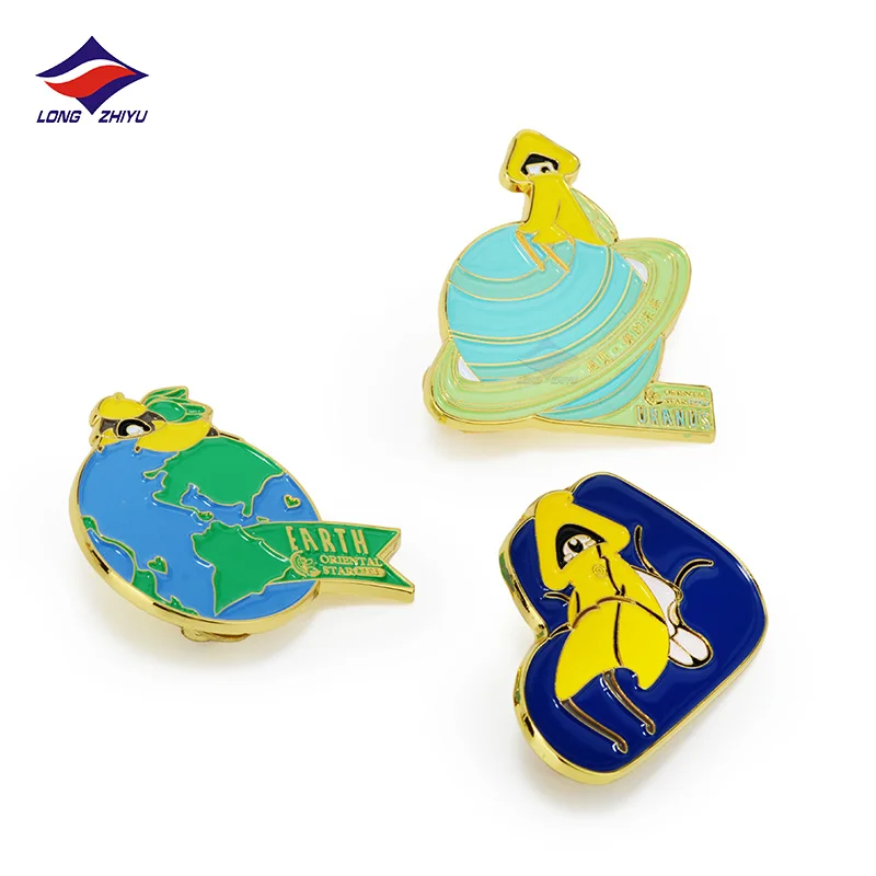 Longzhiyu Cute Custom Cartoon Soft Enamel Badges with Letter Personalized Planet Enamel Pin Badge