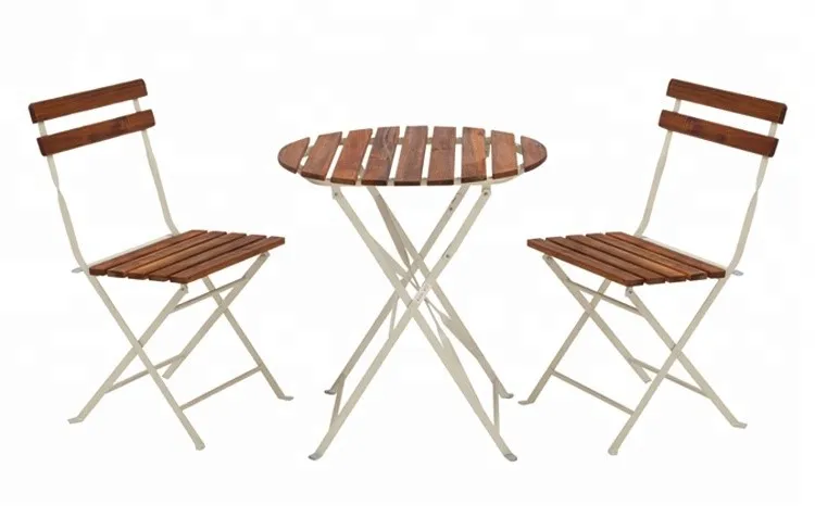 Outdoor Patio Bistro Set Metal Folding Table with ACACIA Wood