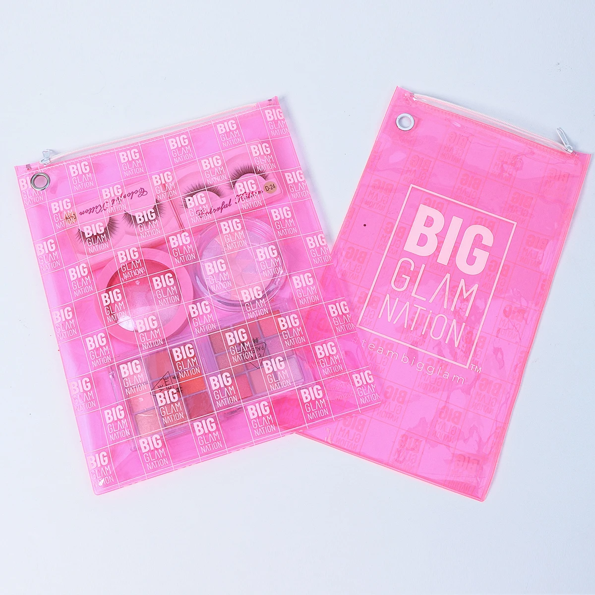 Wholesale Custom Logo Pink PVC Clear Zip Lock Pouches Flat Zipper Bag For Cosmetic/ Hair